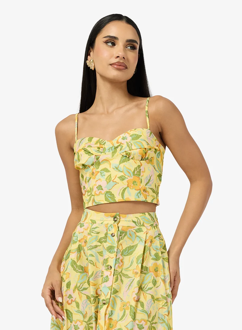 Ginger  Lemon Strappy Crop Top & A Line Midi Skirt Coord Set for Women | Best Price UAE